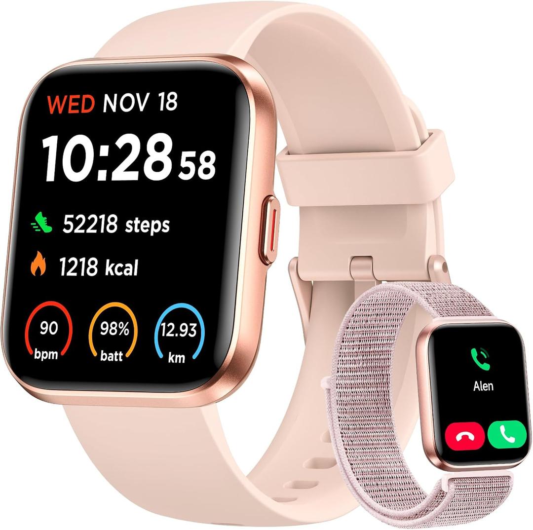 Smart Watch for Women, Answer/Make Calls, Alexa Built-in, 1.85" Touch Screen Fitness Tracker for Android & iPhone, Heart Rate/Sleep/SpO2 Monitor Smartwatch, IP68 Waterproof 100+ Sport Modes, 2 Bands (Rose Gold)