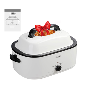 Sunvivi Roaster Oven, Electric Roaster Oven with Viewing Lid, 30lb 26-Quart Turkey Roaster with Unique Defrost/Warm Function, Large Roaster with Removable Pan & Rack, Stainless Steel, White