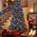 Norme 18 Pcs 3 Size Velvet Christmas Poinsettia Flowers Glitter Artificial Poinsettia Flowers with Stems Christmas Tree Ornaments for Xmas Tree Wreath Wedding New Year Holiday Decor(Blue)