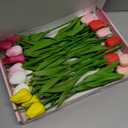 Pseutio 28pcs Multicolor Flowers Artificial Tulip Stems Real Feel PU Tulips for Easter Spring Wreath Wedding Bouquet Centerpiece Floral Arrangement Cemetery Table Décor 13" Tall