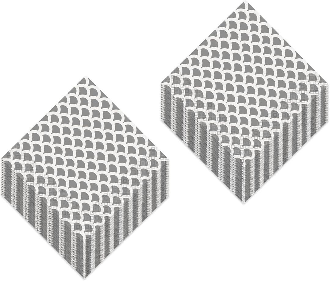 Disposable Matte Silver Scalloped Patterned Paper Dinner Napkins (Pack of 32)