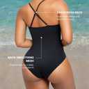 SHAPELLX Womens Swimsuits Tummy Control Bathing Suit Slimming One Piece U-Ring Shapewear Swimwear with Ruched Waist (Black, L)