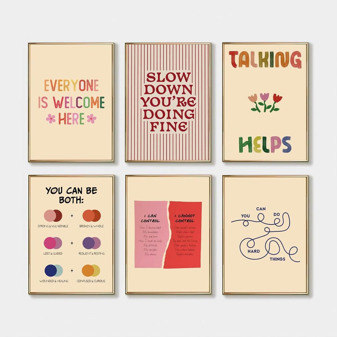 6pcs Mental Health Posters,Wall Art with Inspirational and Motivational Quotes - Ideal for Office Workers',Therapists',School Counselors' Offices and Home Study Rooms to Relieve Anxiety and Promote Positivity,Unframed.(8*10)