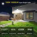 Zelvia LED Flood Lights Outdoor for Yard Work -100W 10000lm Super Bright LED Work Light with US Plug,6500K Daylight White Floodlight,IP66 Waterproof Security Outside Lights for Garage Stadium -2 Pack