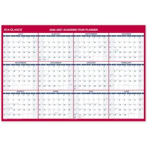 AT-A-GLANCE Dry Erase Calendar 2026-2027 Academic & Regular Year Wall Planner, 12-Month, 48" x 32", Double Sided, Horizontal (PM326S28)