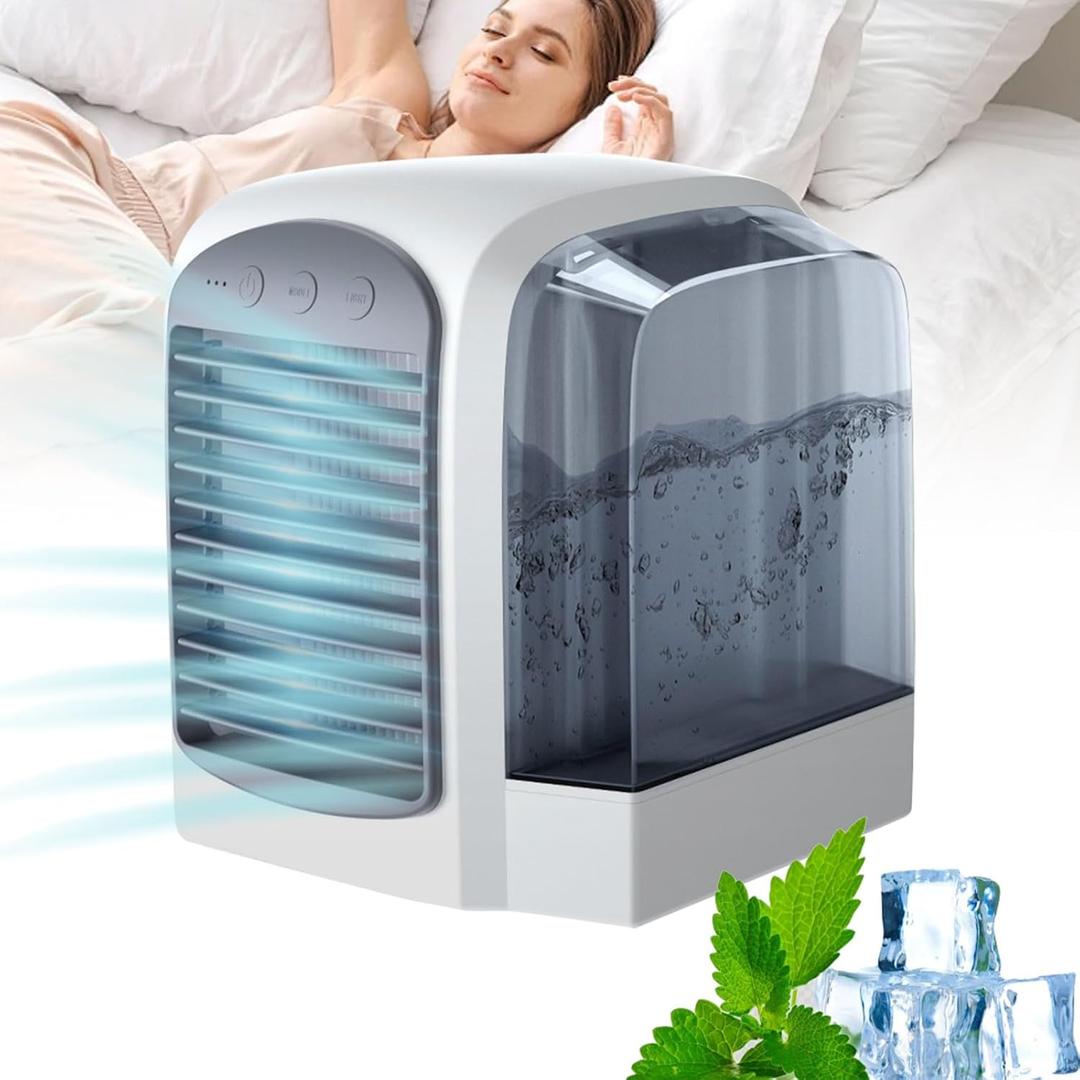 2025 Breezy Comfort AC,Upgraded Portable Mini Air Conditioner, 3 Quiet Speeds Evaporative Air Cooler Small Ac for Home Office Travel(USB POWER)