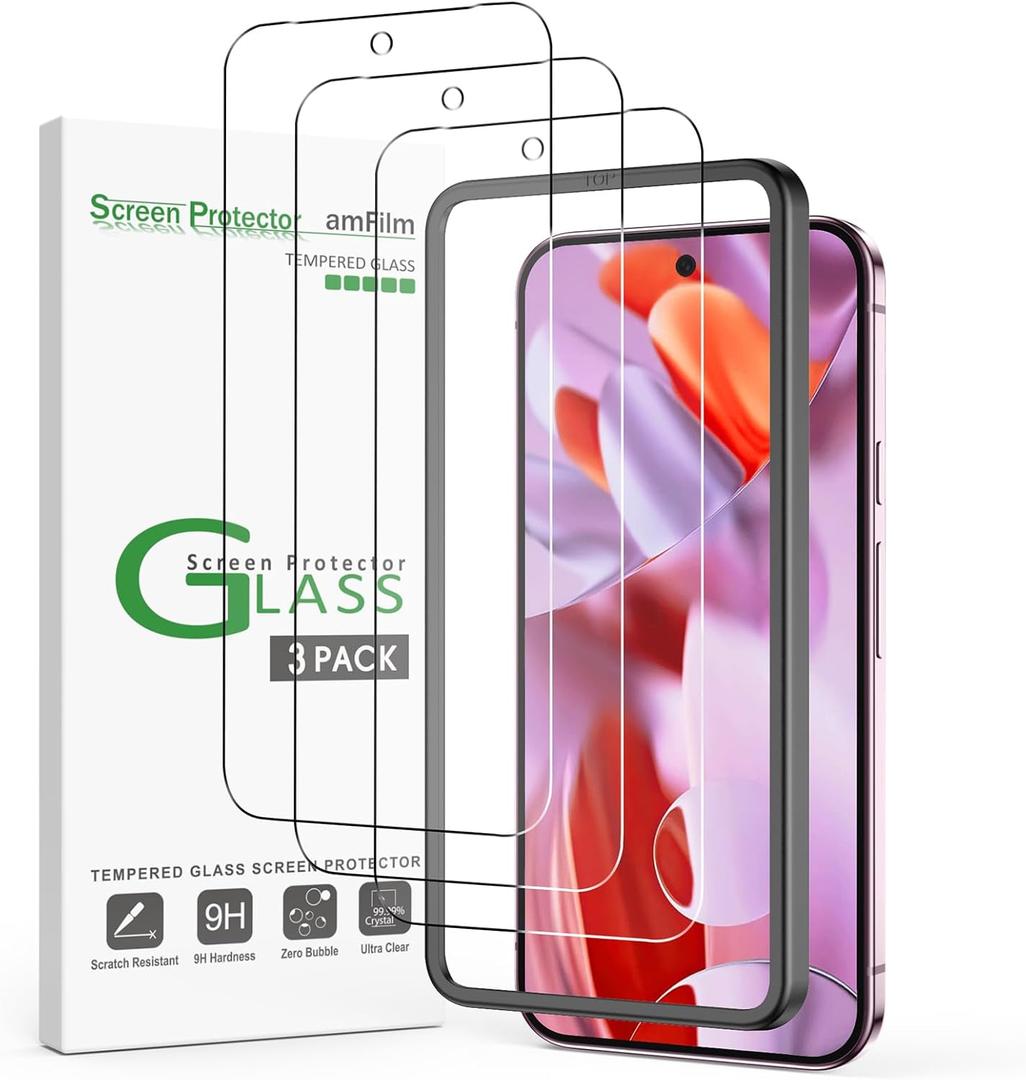 amFilm Designed for Google Pixel 9 Pro XL 6.8" 2024 Screen Protector Tempered Glass,Ultrasonic Fingerprint Compatible, with Easy Installation Frame, Anti Scratch, Bubble Free, Case Friendly, 3 Pack