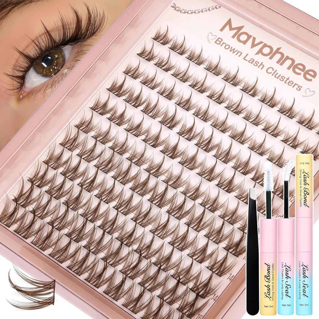 Mavphnee Brown Lash Clusters Kit Fairy Lash Extensions Kit Anime Eyelash Clusters Spiky Cluster Eyelash Extensions Natural Manga Individual Lashes Kit with Bond and Seal Lash Glue Clear, Anime Kit