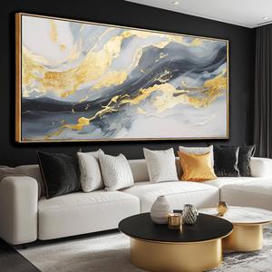 SDYA Large Abstract Canvas Wall Art Gold Decoration Blue Painting for Living Room Bedroom Kitchen Home Office 29x58 Inch (58L" x 29W")