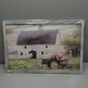 Farmhouse Framed Wooden Wall Art: Rustic Country Barn Painting Picture Old Tractor with Flowers Print Vintage Countryside Farm Landscape Artwork Decor for Kitchen Bedroom Living Room (24L" x 16W", Farmhouse Theme 01)