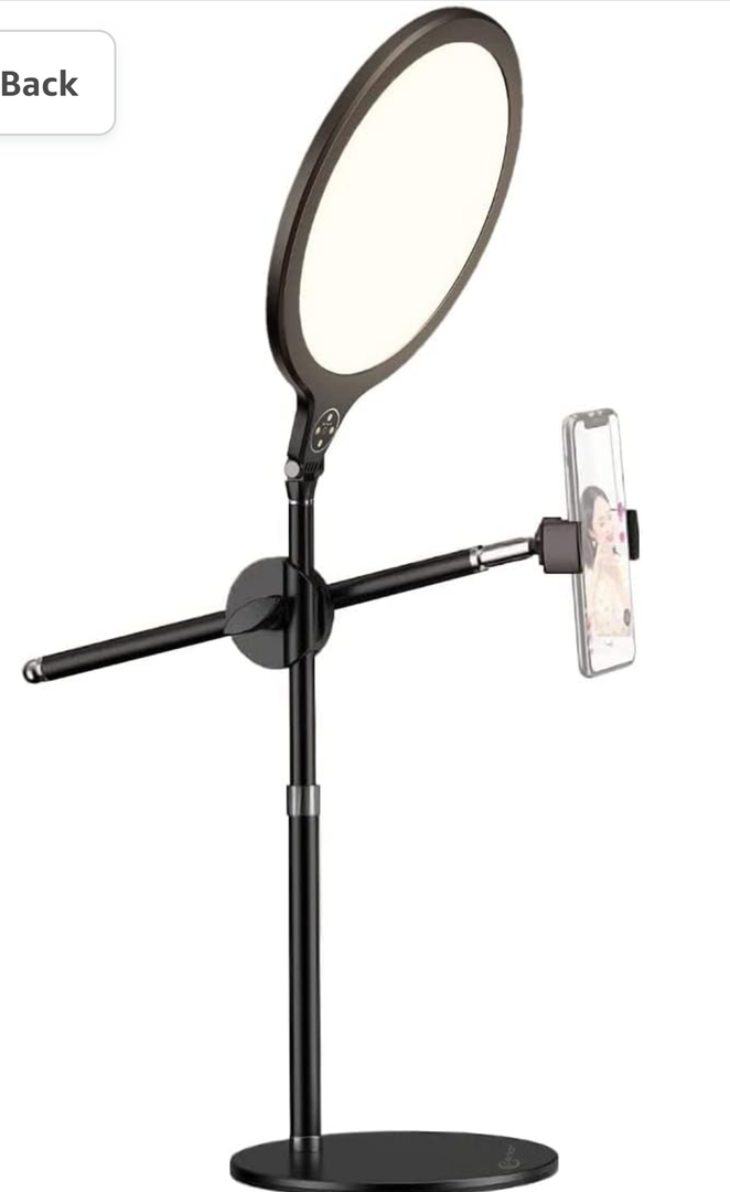 CAOGE10 Selfie Full Screen Fill Light LED Overhead Phone Mount with Adjustable Brightness/Color Temperature, 360° Rotation Phone Holder and Long Arm Bracket - Perfect for Filming and Video Conference