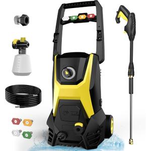 Pressure Washer Power Washer with 4 Nozzles, Foam Cannon for Cleaning Cars, Driveways, Patios(Black)