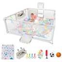 Playpen for Babies and Toddlers,73"x71"Baby Playpen with Mat IndoorOutdoor with Breathable Play Pen with Ocean Balls Hanging Pocket Basketball Hoop and Football Goal (Lighr Grey with Mat, 73"x71")