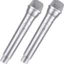 Facmogu 2PCS Fake Plastic Microphone Prop, Realistic Pretend Play Prop Microphone for Halloween, Christmas, Cosplay, Fun Stage Mic Props for Costume, Karaoke, Birthday, Music Party Favor - Silver
