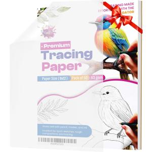 Tracing Paper 9x12 Inch - 50 Sheets 41lb/63gsm Transparent Trace Paper for Sketching, Preliminary Drawing, Drafting & Art Projects - Premium Translucent Tracing Paper for Pencil, Marker and Ink