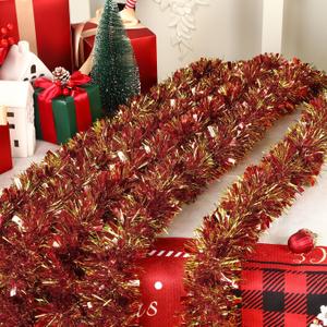 Alupssuc 8 Pieces Total 66 FT Christmas Tinsel Garland, Metallic Shiny Twist Garland Hanging Decorations for Christmas Party Indoor and Outdoor Decor, Red and Gold