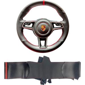 Hand-Stitched Matte Carbon Fiber Steering Wheel Wrap for Porsche 911 Macan Cayenne 982 Boxster Caymann 2014-2019/971 Panamera 2017-2019/ALL 991 Interior Steering Wheel Protection Skin Cover