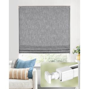 No Tools No Drill Cordless Roman Shades for Indoor Windows 100% Blackout, for Window Size 31" W  64" H Charcoal