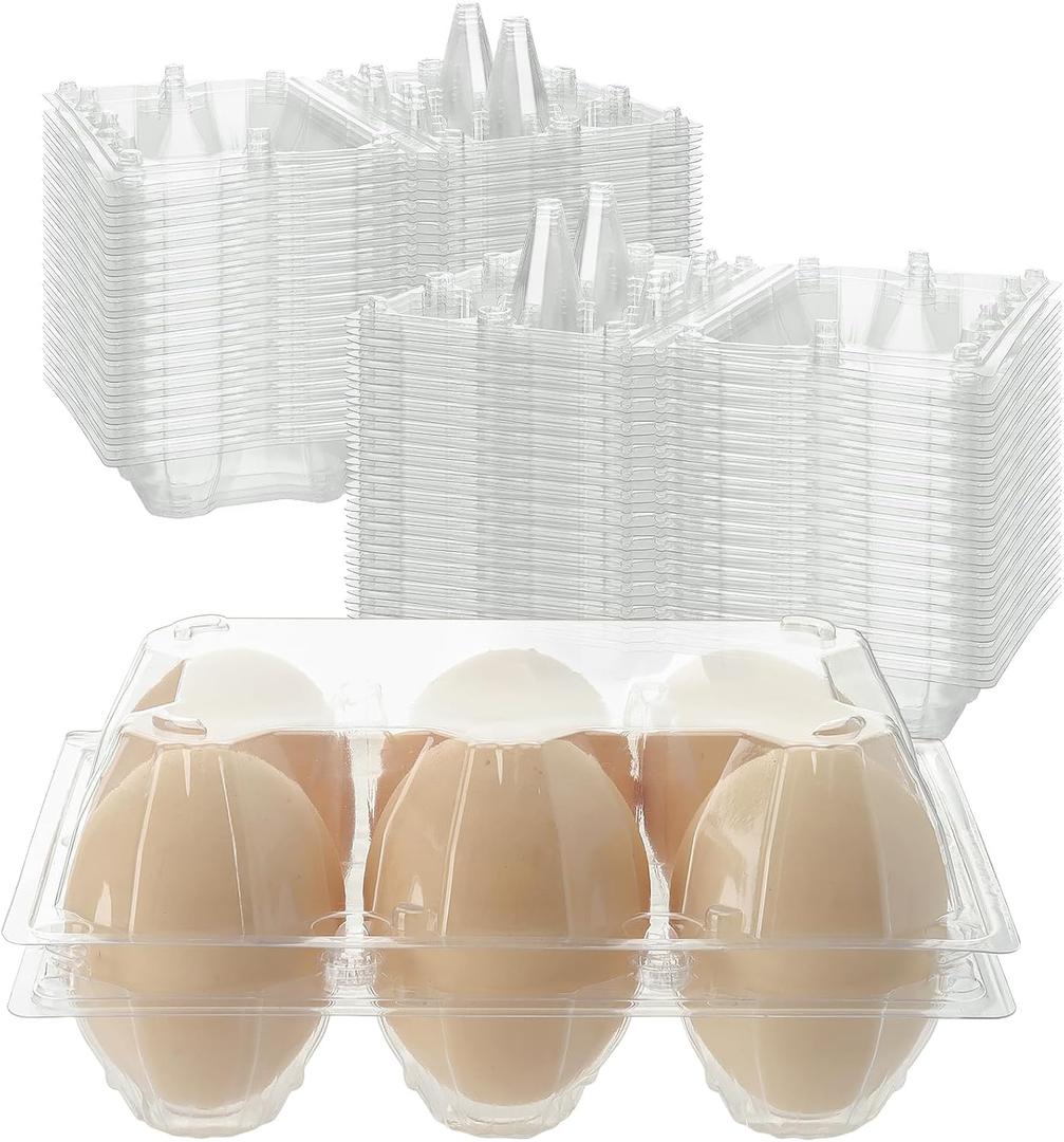 100 PCS 6 Grids Plastic Egg Cartons, Clear, 14.8 x 10.2 x 6.2 cm, Egg Storage, Transportation