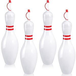 Funtery 4 Set Bowling Lovers Gifts for Men Women 25 oz Reusable Bowling Pin Plastic Water Bottles with Straws and Lids Sports Fans