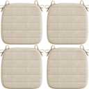Codi Dining Chair Cushions Set of 4, Indoor Chair Pad for Kitchen and Bar Stool - Washable, Non Slip Seat Cushion with Ties, 16x17 inch, Beige, 4 Pack