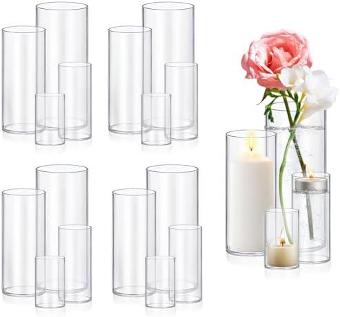 14 Pack Glass Cylinder Vases 4,6,8,10 Inch Tall Clear Flower Vase Hurricane Floating Candle Holder for Table Centerpiece Wedding Home Decor