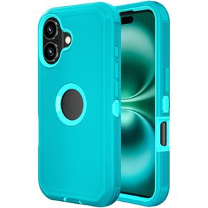 Jiunai for iPhone 16 Case Heavy Duty Rugged Drop Protection Screenless Dual Layer Shockproof Bumper Dust Proof Matte Hybrid Cell Phone Cover Case for iPhone 16 6.1'' 2024 Men Women Teen - Teal