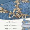 King Quilt Set 100% Cotton Blue Damask Floral Bedspread, Classic European Style Reversible Quilt Bedding Set 3 Pieces, Lightweight All Season, Dark Blue & Brown