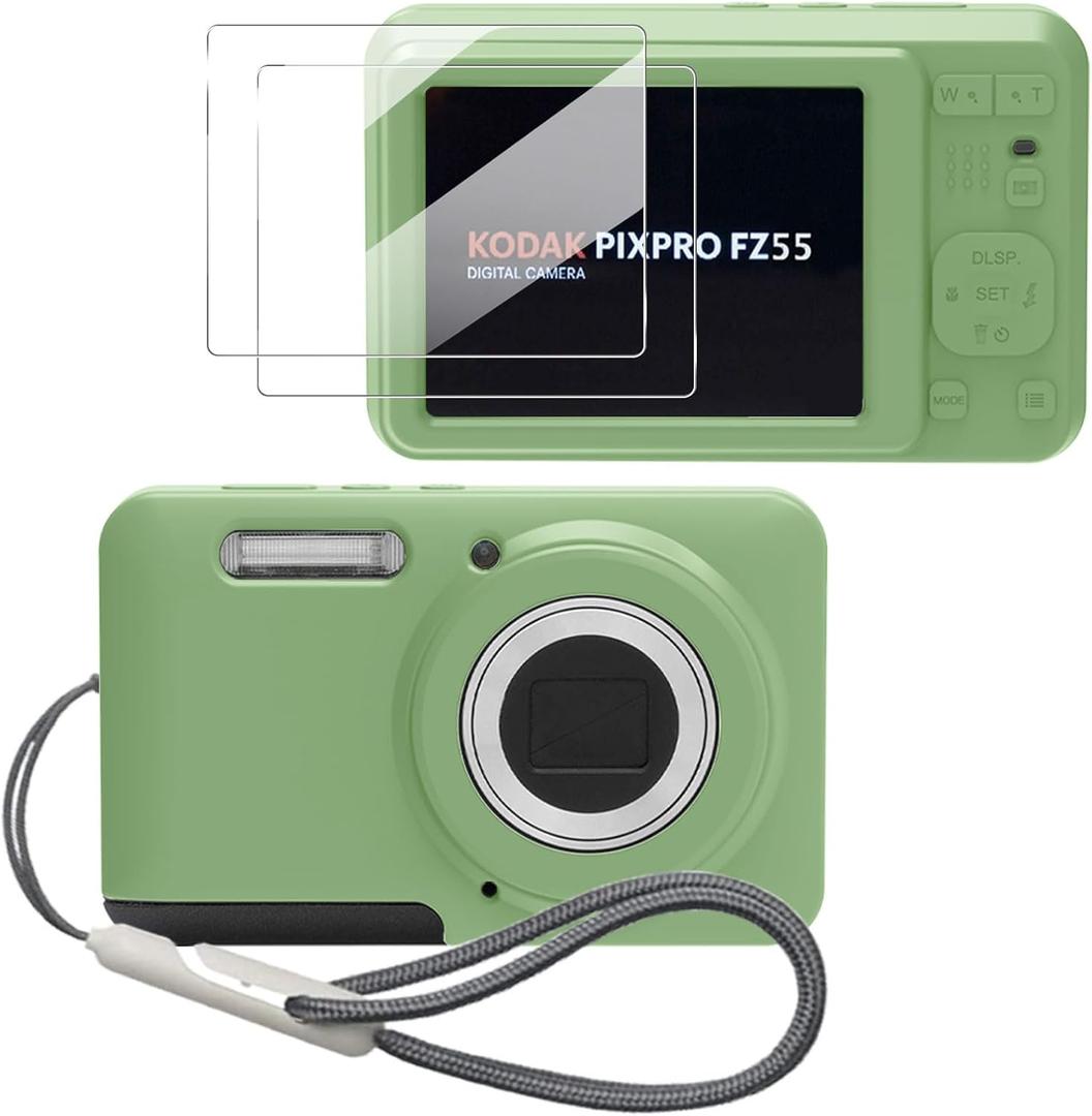 Case for Kodak PIXPRO FZ55, FZ55 accessories, Soft Silicone Protective Case, Comes with 2 Screen Protectors and 1 Wrist Strap - Matcha Green