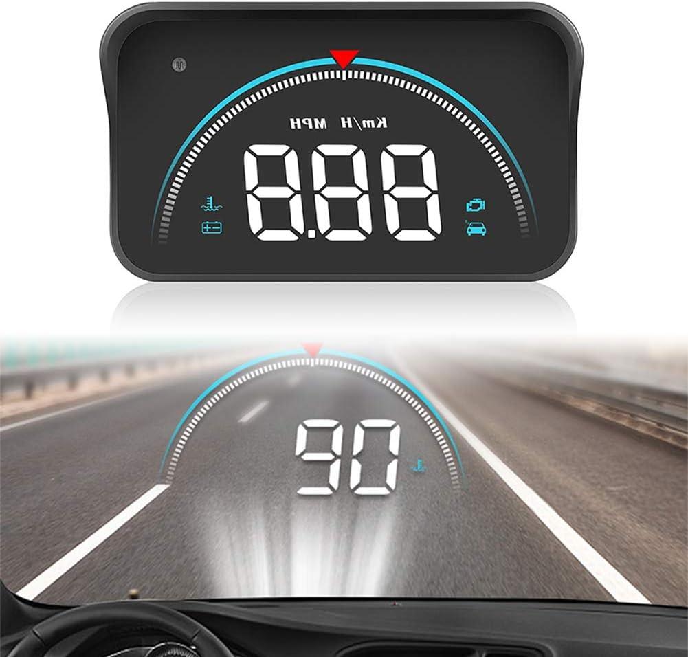Car Head Up Display HUD Large Screen Digital Speedo Meter Speedometer Display with MPH, M8 Gauge Speed/RPM/Voltage Warning Dash Screen Projector for All Vehicle, USB Cable Plug & Play