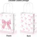 Qpout 12 PCS Bow Gift Bags Bulk, Small Pink Gift Bag, Coquette Goodie Bag, Pink Bow Party Favor Bags Paper Treat Candy Snack Bag for Girls Birthday Baby Shower Wedding, 1 Count