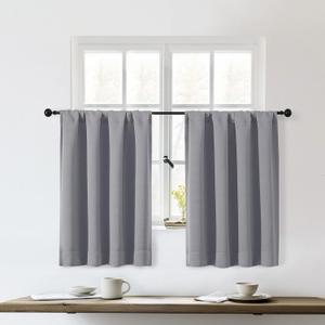 OWENIE Sally Silver Grey Short Blackout Curtains 36 Inch Length 2 Panels Set, Half Window Rod Pocket Privacy Room Darkening Curtain Tiers for Kitchen Bathroom Shades, 2 Pcs Each W40 x L36 Inch, Silver