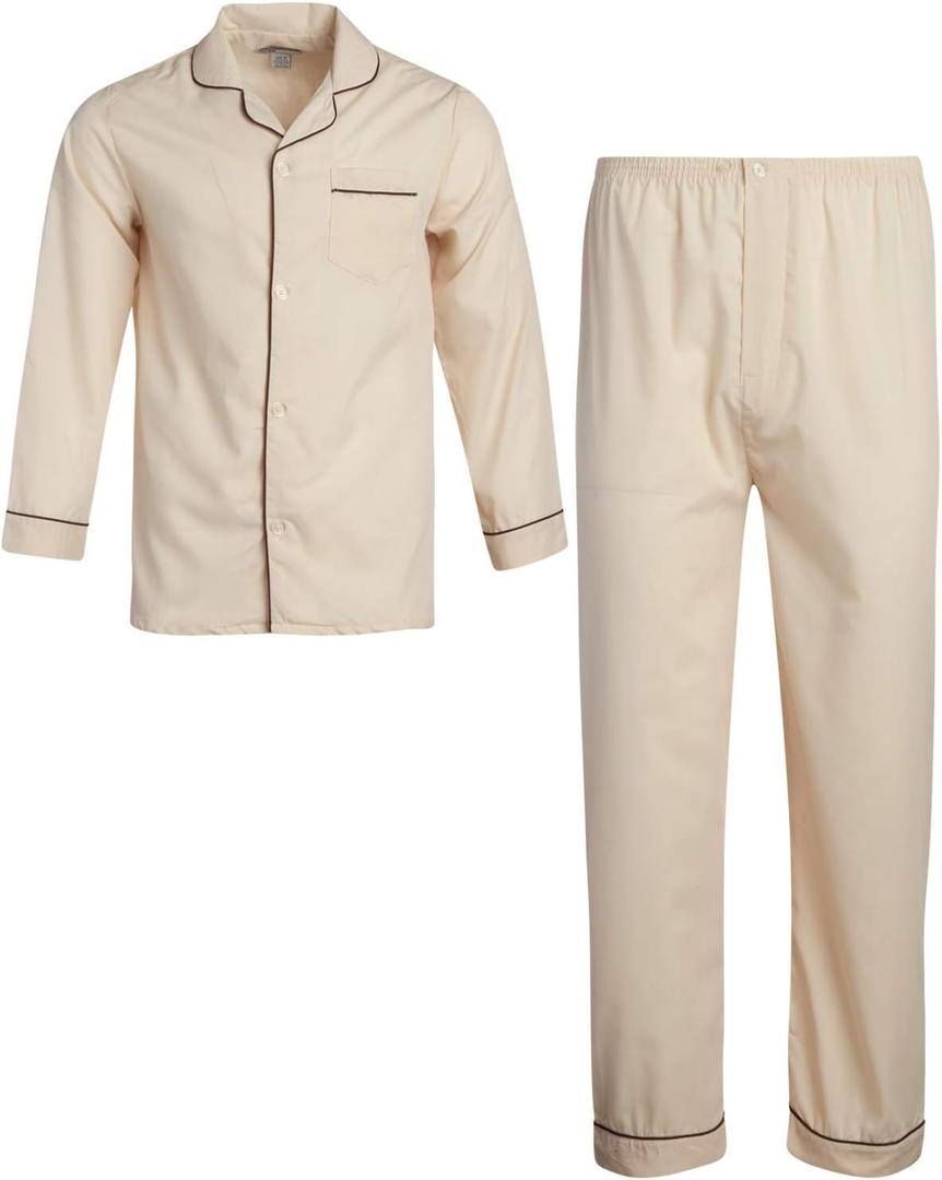 Ten West Apparel Mens Pajamas Set - Long Sleeve Button Down Sleep Shirt and Pajama Bottoms Sleepwear Set (XX-Large, Tan)