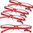 TERAISE Fashion Anti-blue light Reading Glasses Men Women Computer Reader (Red, Pack of 4)