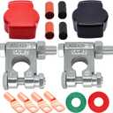 DLronwey Battery Terminal Connectors,Military Spec Positive Negative Heavy Duty Battery Terminals with 4 pcs 2 Gauge 3/8" Copper Lugs,4 Heatshrink,2 Cover and Anti Corrosion Washers