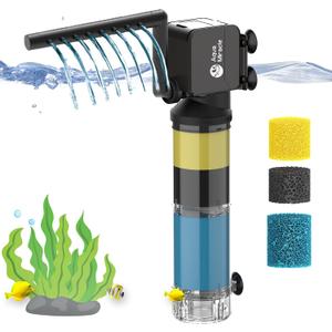 AquaMiracle Aquarium Filter for 40-150 Gallon Aquariums, Fish Tank Filters Turtle Filter Internal Power Filter 3-Stage Filtration with Aeration/Rainfall Modes Flow Rate and Direction Adjustable
