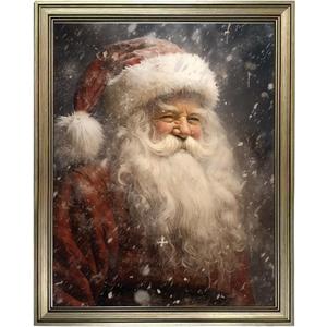Framed Christmas Wall Art, Vintage Santa Claus Portrait Canvas Print Decor, Christmas Pictures Wall Decor, Winter Holidays Pictures Painting, Farmhouse Artworks for Home (14"L x 11"W)