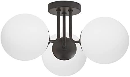 Modern Ceiling Light Fixture, 3-Lights Soft Black Semi Flush Mount Ceiling Light With Frosted Glass Shade, Hallway Sputnik Chandelier Lighting Fixture, Close To Ceiling Light Fixtures for Bedroom