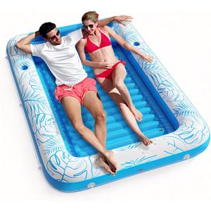 Jasonwell Inflatable Tanning Pool Lounger Float 4 in 1 Sun Tan Tub Sunbathing Lounge Raft Floatie Toys Water Filled Bed Mat Pad for Kids Adult Blow Up Kiddie Ball Pit Pool (XL) (Blue)