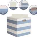 Foldable Cube Storage Bin Organizing Baskets Cubby Boxes Fabric Storage Cubes Organizer Bins with Handles for Organization Shelf Closet, 13"x13"x13", Pack of 4, Blue/White Stripe