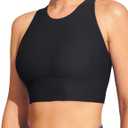 IUGA Bikini Tops for Women Adjustable Cross Back Swim Top Quick Dry Bathing Suit Tops High Neck Swim Bra UPF 50+ (Medium, Black)