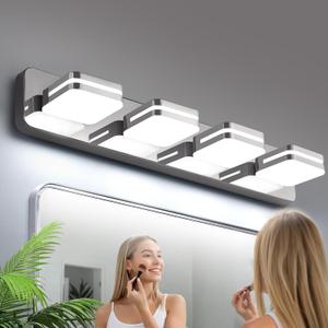 1600LM LED Modern Bathroom Vanity Light Fixtures, 360 Rotate Acrylic Chrome Vanity Lights for Bathroom, Modern Wall Lighting Fixtures Over Mirror Kitchen Living Room (Natural White Light 5000K) (4-Light, 27-Inch, 5000K, Chrome (No Assembly Required)) 1600LM LED Modern Bathroom Vanity Light Fixtures, 360 Rotate Acrylic Chrome Vanity Lights for Bathroom, Modern Wall Lighting Fixtures Over Mirror Kitchen Living Room (Natural White Light 5000K) (4-Light, 27-Inch, 5000K, Chrome (No Assembly Required))