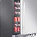 Phiestina 24 inch Indoor/Outdoor Beverage Refrigerator 175 Cans Built-in/Freestanding Beverage Fridge Cooler Lockable Stainless Steel Door Auto Defrost Quiet For Home/Commercial,6 Removable Shelves (Silver)