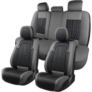 MINGBRON Leather Car Seat Covers,Car Seat Protector Waterproof,Seat Covers Full Set, Car Seat Protectors 5 Seats,Automotive Seat Covers Fit Most Cars Grey&Black