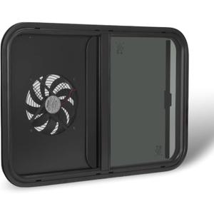 RV Window With Integrated Exhaust Fan, 30" W x 20" H, DOT-Compliant Sliding Replacement for Campers Cargo and Trailers, Complete with Trim Ring