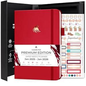 Clever Fox Dated Planner Premium Edition – 2025-2026 Weekly Planner for Planning, Goal Setting & Time Management – Planner Notebook with Habit Tracker & To-do List – A5 Size (Red)