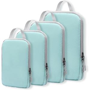 WOOMADA Compression Packing Cubes for Suitcases Travel Essentials 4 Set Expandable Travel Bags Organizer for Luggage(turquoise)