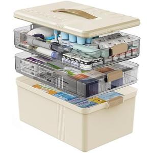 Gifhomfix 3 Tier Medicine Cabinet Organizer Large Capacity Medicine Organizer, Portable Medicine Box with Handle, Multipurpose Medical Box with Removable Tray, First Aid Boxes Empty, Yellow