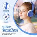 TuneFlux Upgraded Kids Headphones, Wired Toddler Headsets, 85dB Limited Volume On Ear Headphones, Portable Foldable Design, Stereo Sound Kids Headsets for School/Tablet/Travel-Sapphire Blue