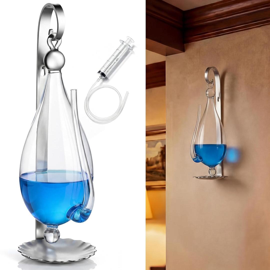 Weather Glass Barometer with Metal Bracket, Storm Glass Wall Mount Liquid Barometer for Visual Atmospheric Pressure Display, Classic Indoor Home Decor, Gift for Weather Lovers